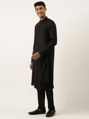 Black flared asymetric drape kurta set 3