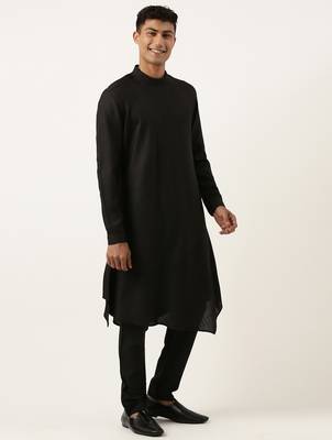 Black flared asymetric drape kurta set 4