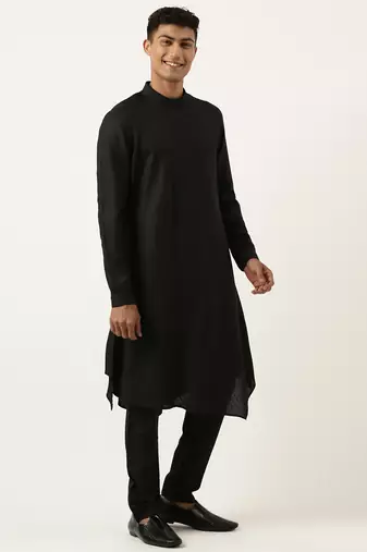Black flared asymetric drape kurta set