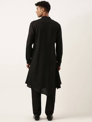 Black flared asymetric drape kurta set 5