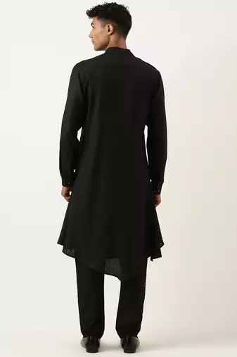 Black flared asymetric drape kurta set