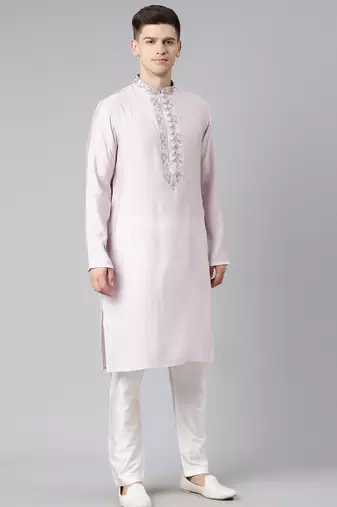 Lavender embroidered kurta set