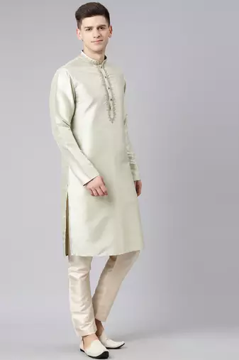 Sage green embroidered kurta set