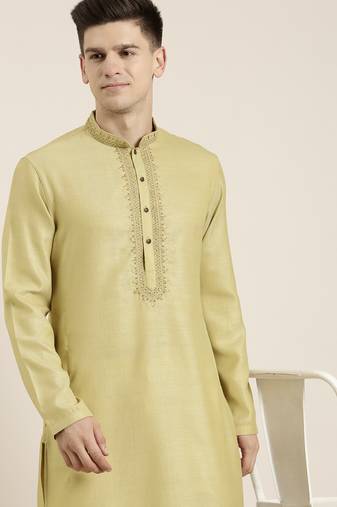 Begish green cotton dori embroidered kurta