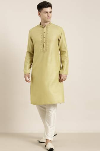 Begish green cotton dori embroidered kurta