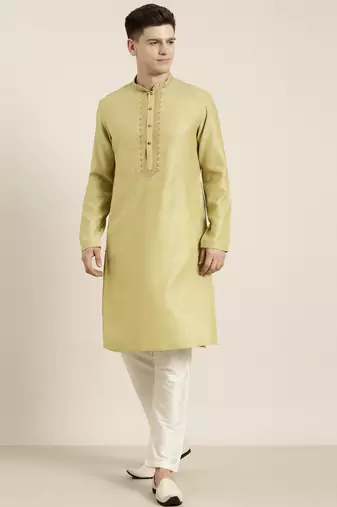 Begish green cotton dori embroidered kurta