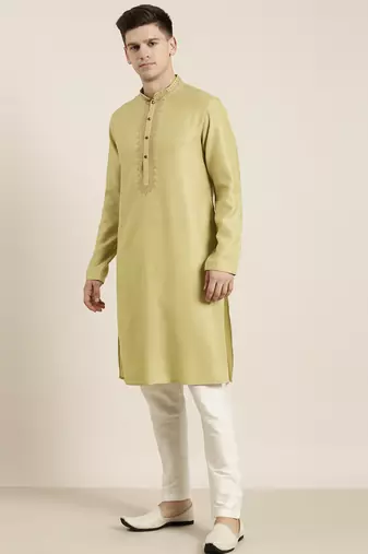 Begish green cotton dori embroidered kurta