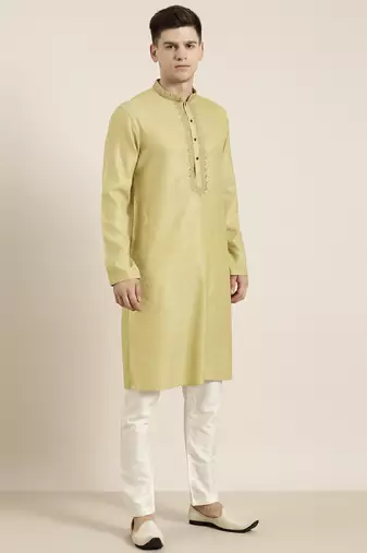 Begish green cotton dori embroidered kurta