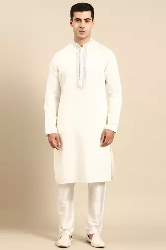 Off white embroidered kurta set