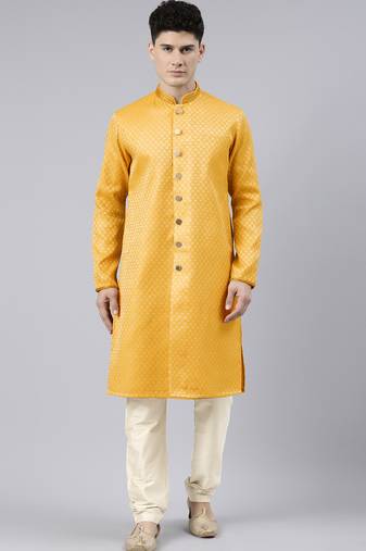 Mustard diamond booti front open kurta set