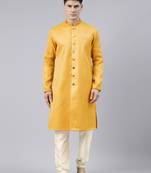 Mustard diamond booti front open kurta set