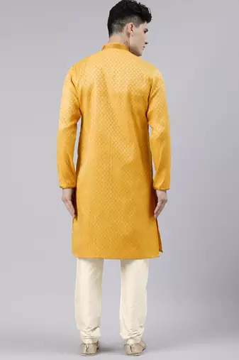 Mustard diamond booti front open kurta set