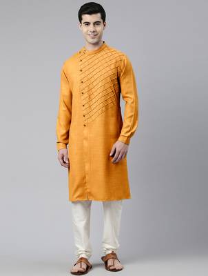 Mustard pintuck angrakha kurta set 1