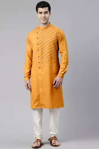 Mustard pintuck angrakha kurta set