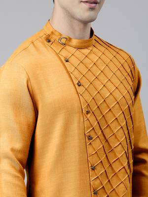 Mustard pintuck angrakha kurta set 5
