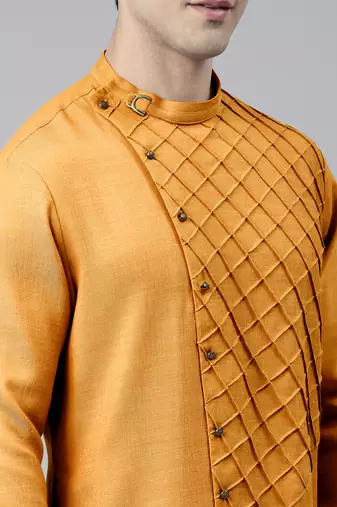 Mustard pintuck angrakha kurta set