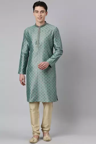 Jade green jacquard kurta set