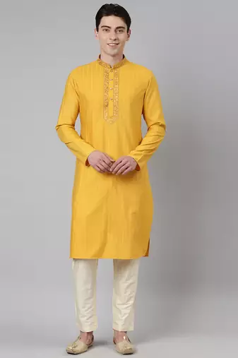 Mustard embroidered kurta set