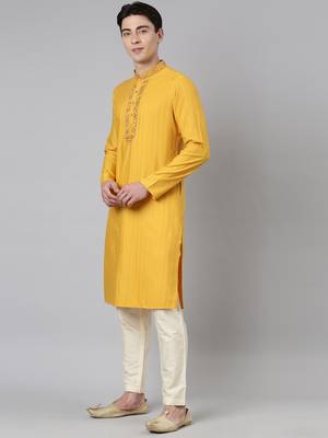 Mustard embroidered kurta set 3