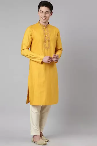 Mustard embroidered kurta set
