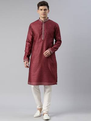 Maroon cotton printed kurta set 1