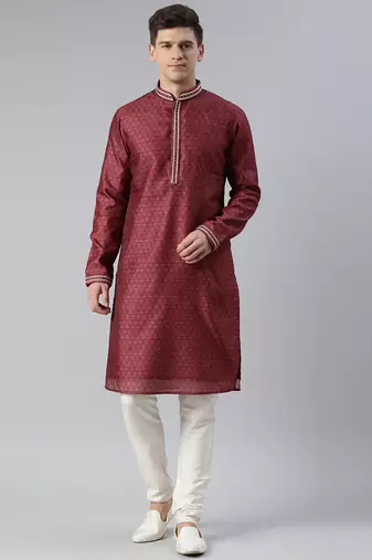 Maroon cotton printed kurta set