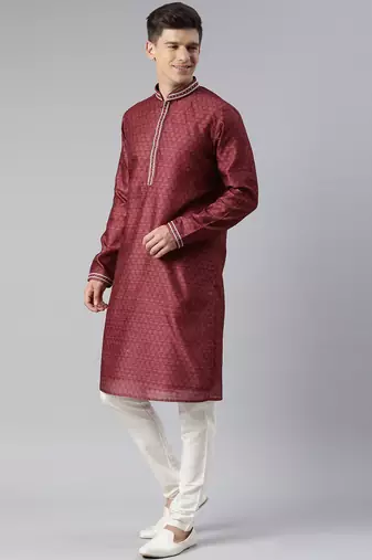 Maroon cotton printed kurta set