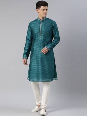 Green cotton printed kurta set 1