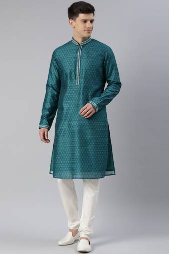 Green cotton printed kurta set