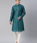 Green cotton printed kurta set