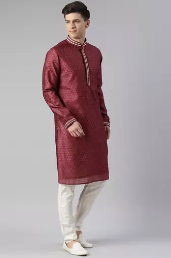 Maroon cotton printed kurta set