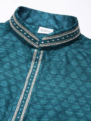 Green cotton printed kurta set 2