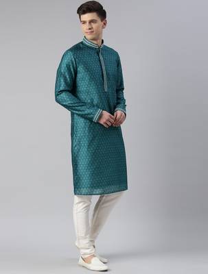Green cotton printed kurta set 4