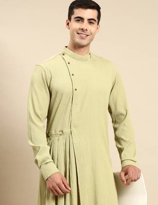 Pistachio side placket asymetrical drape kurta set 1