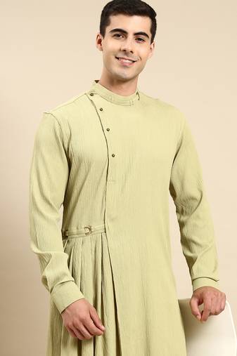 Pistachio side placket asymetrical drape kurta set
