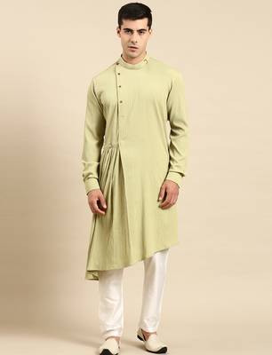 Pistachio side placket asymetrical drape kurta set 2