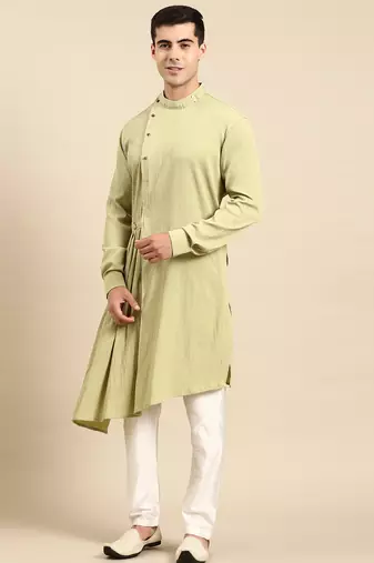 Pistachio side placket asymetrical drape kurta set