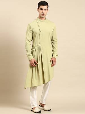 Pistachio side placket asymetrical drape kurta set 5