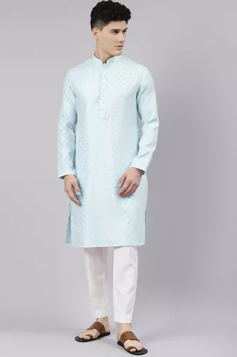 Sky blue chanderi kurta set