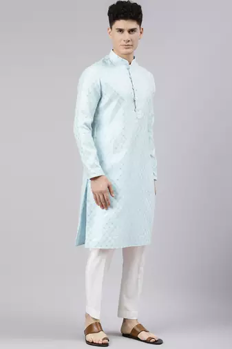Sky blue chanderi kurta set