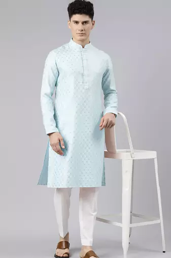 Sky blue chanderi kurta set