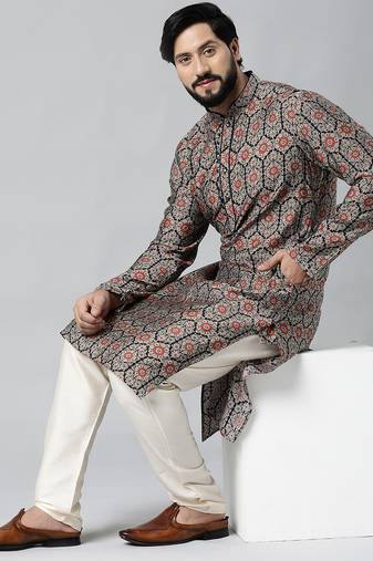 Navy sanganeri print kurta set