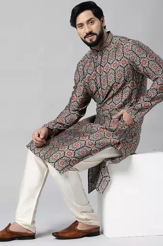 Navy sanganeri print kurta set