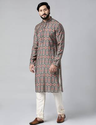Navy sanganeri print kurta set 3