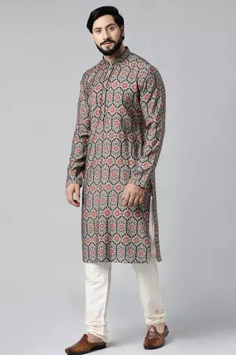 Navy sanganeri print kurta set