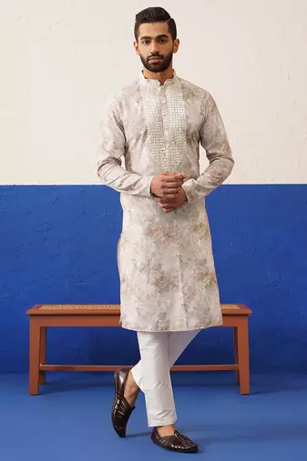 Floral embroidered ceremonial kurta set