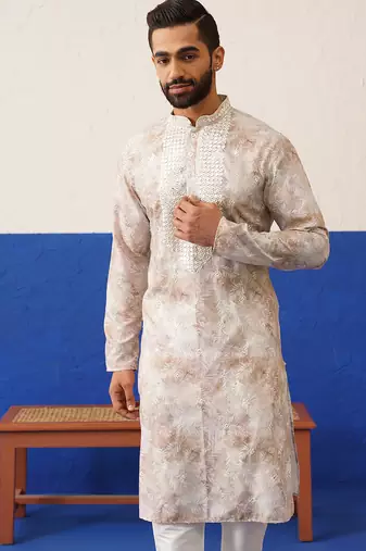 Floral embroidered ceremonial kurta set