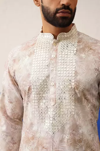 Floral embroidered ceremonial kurta set