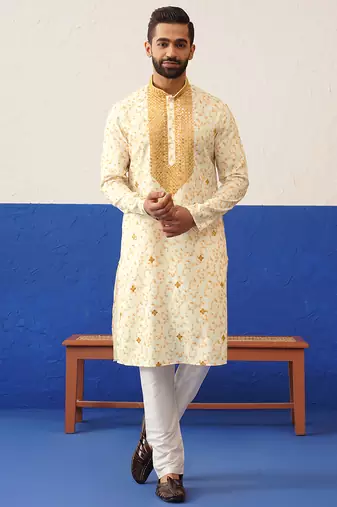 Tie dye printed embroidered kurta set