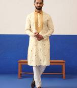 Tie dye printed embroidered kurta set